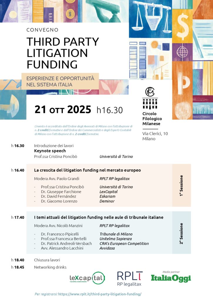 Third Party Litigation Funding (TPLF): LexCapital interviene al 2°Convegno a cura dello Studio RPLT